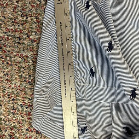 Polo Ralph Lauren Blue Pinstripe Embroidered Pony Flat Front Chino Shorts Sz 36 - Picture 13 of 13